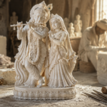 Radha Krishna marble statue pair