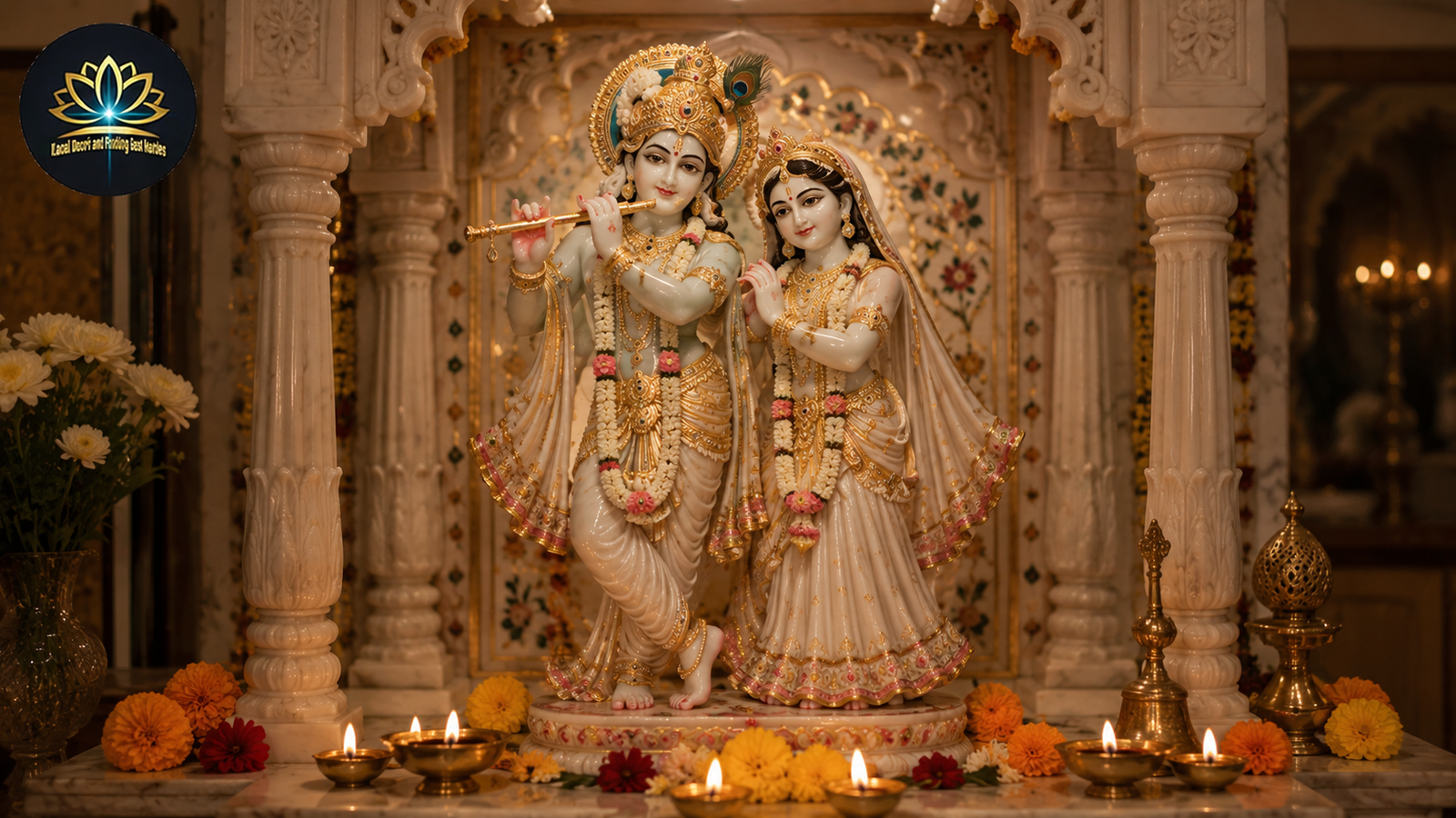 Radha Krishna marble statue pair