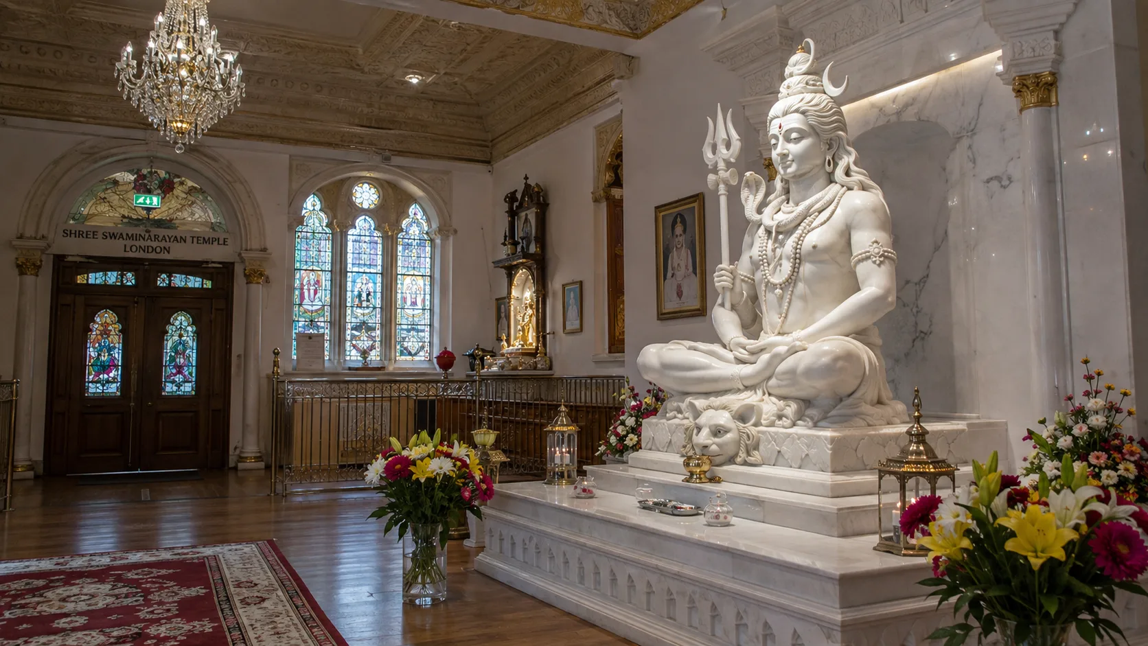 Serene Shiva Shrine in Ornate Temple Hall