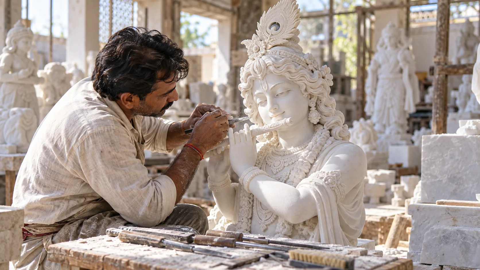 Krishna Marble Statue Manufacturing Atlanta Kamal Moorti