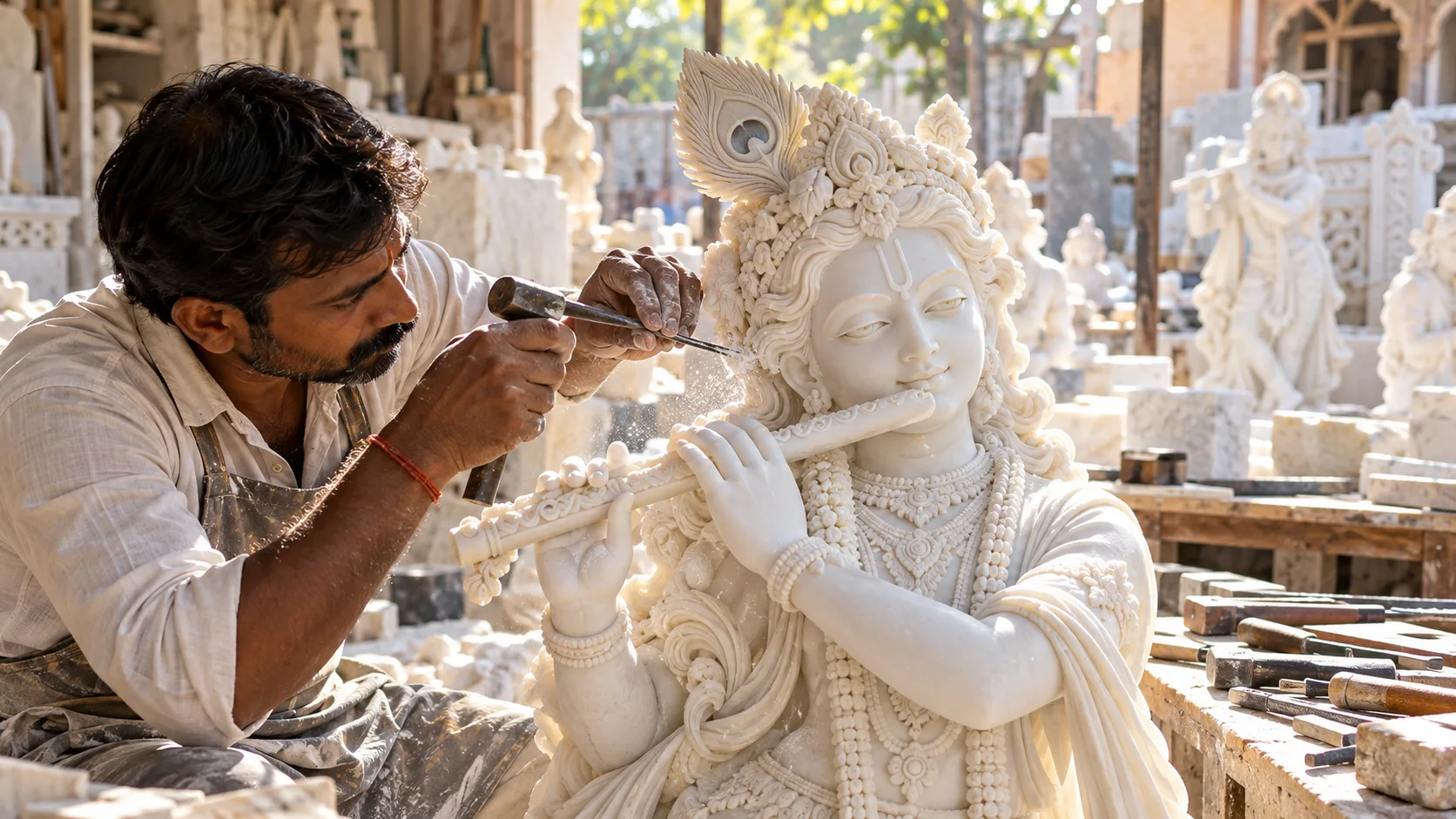 Krishna Marble Statue Manufacturing Quebec Kamal Moorti