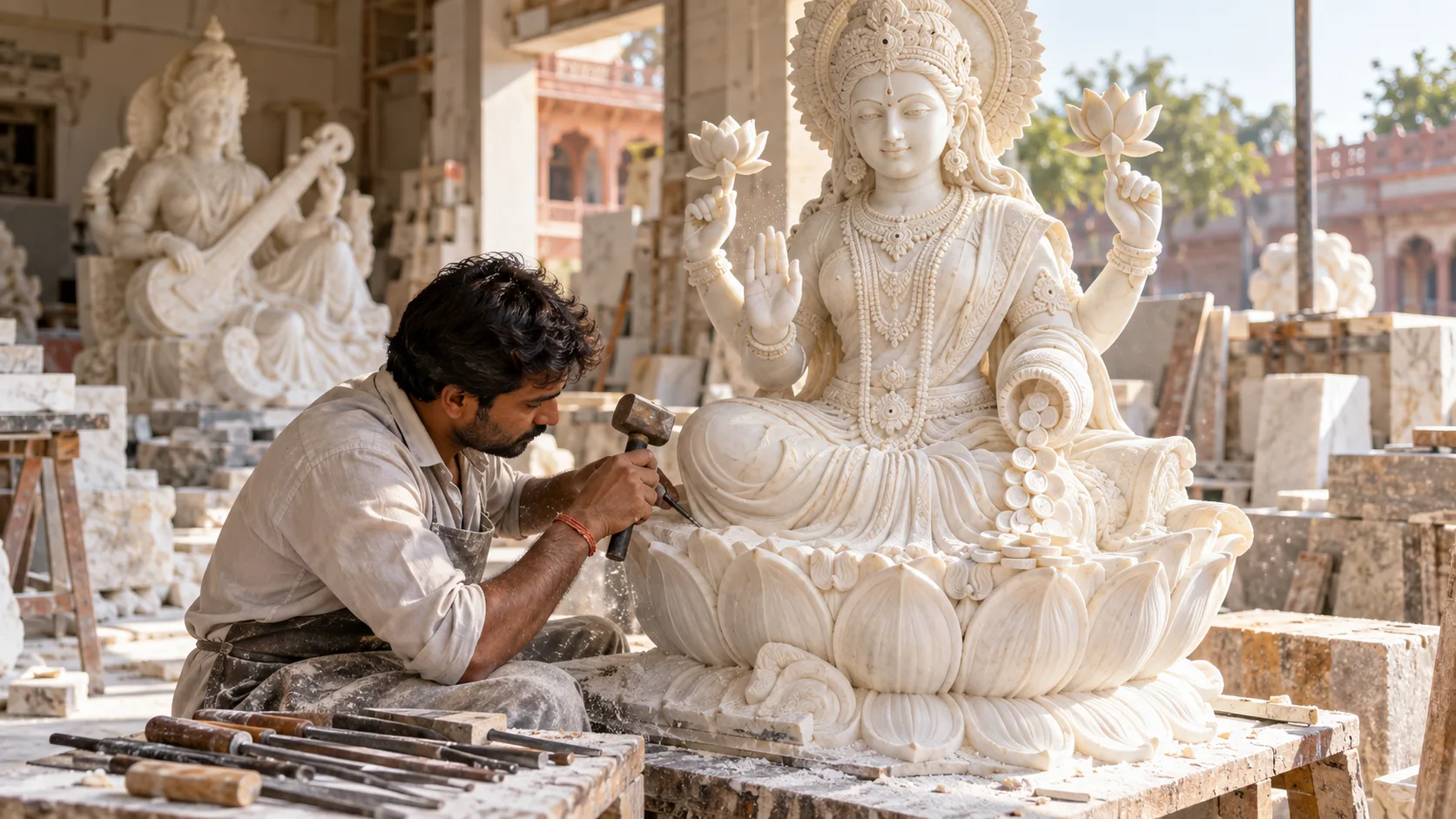 Lakshmi Marble Statue Manufacturing Dallas Kamal Moorti