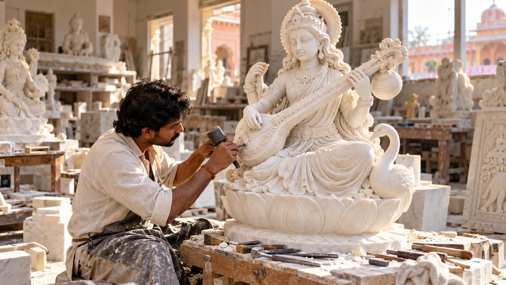 Saraswati Marble Statue Manufacturing Edmonton Kamal Moorti