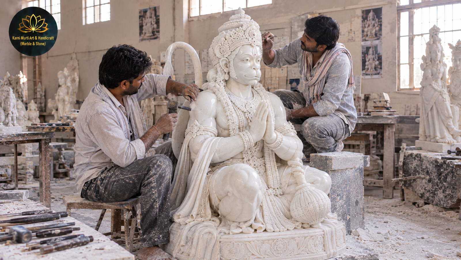 Best Hanuman Marble Moorti Manufacturing in Varanasi: A Hand Carved Hanuman for the City of Sankat Mochan 2 Hanuman marble moorti manufacturing Varanasi