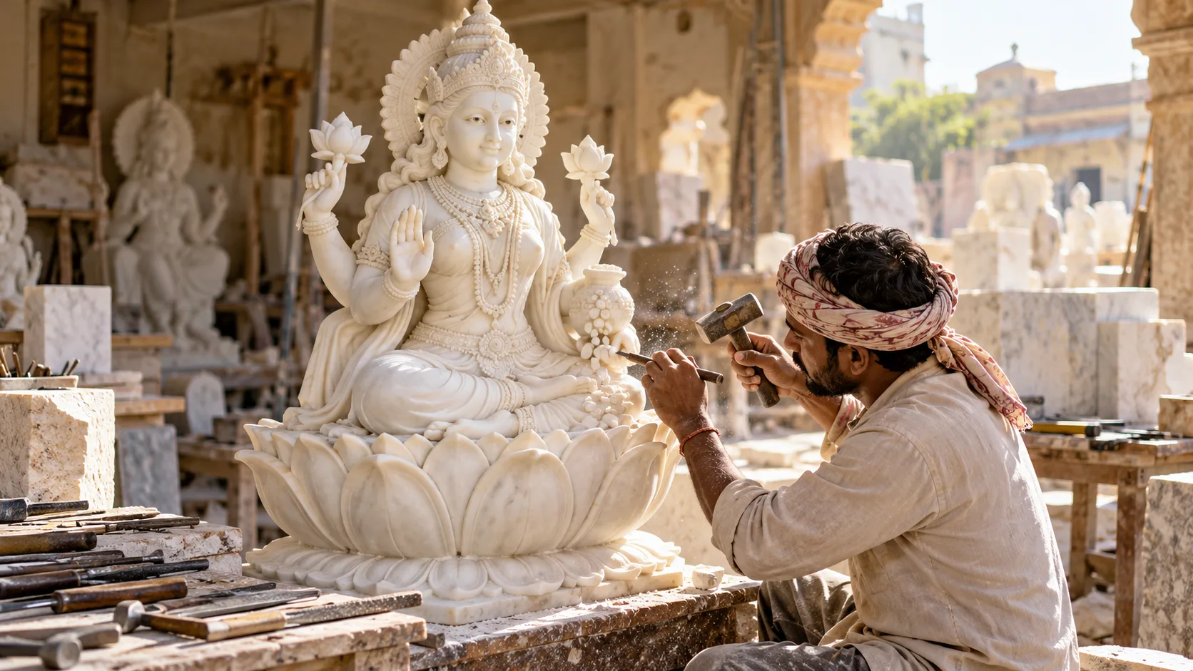 Lakshmi Marble Statue Manufacturing Brampton Kamal Moorti