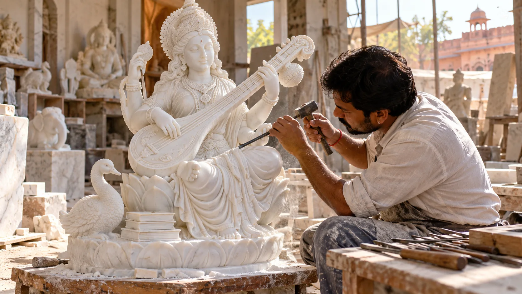 Saraswati Marble Statue Manufacturing Windsor Kamal Moorti