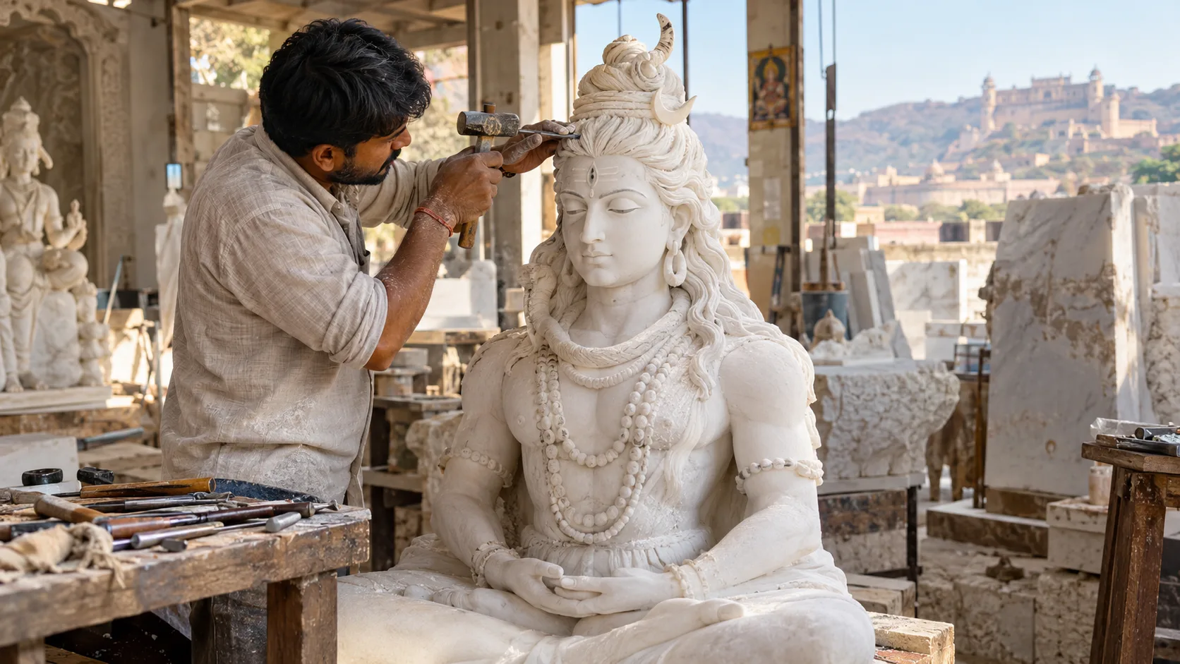 Shiva Marble Statue Manufacturing Austin Kamal Moorti
